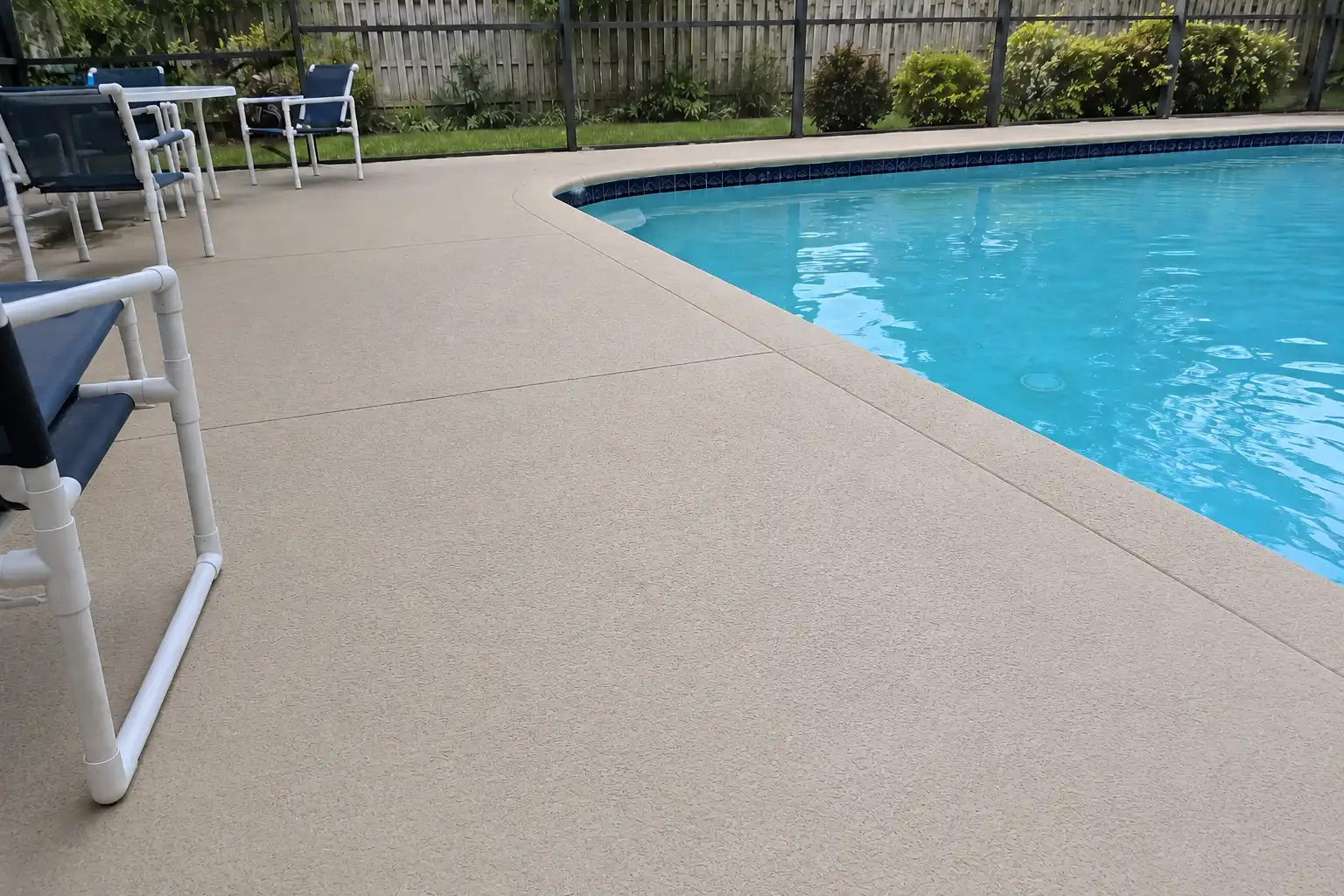 The same deck resurfaced with cool-deck coating and sealed